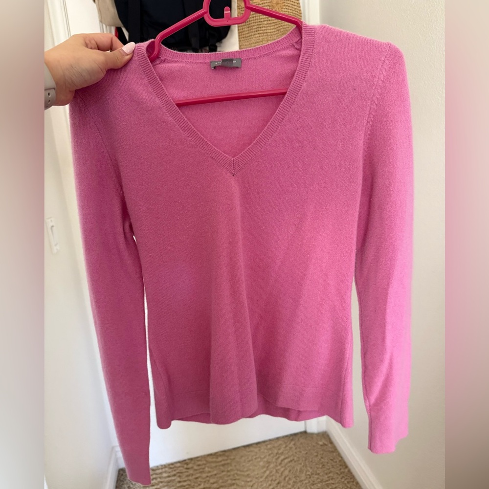 Ann Taylor Cashmere Vibrant Pink V-Neck Sweater